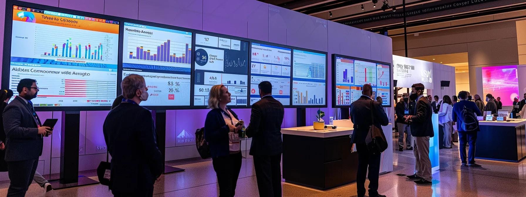 a dynamic urban healthcare conference is in progress, showcasing diverse professionals engaging around high-tech displays and infographics on who’s prioritized public health initiatives, set against a sleek, modern backdrop filled with illuminated screens and collaborative energy.