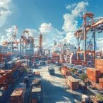International trade port with copper containers, illustrating the global impact of tariffs on trade dynamics
