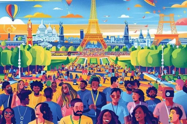 How to Watch Paris Olympics 2024 for Free: Legal Streaming Guide for Global Viewers Group of diverse viewers excitedly watching the Paris 2024 Olympics on devices